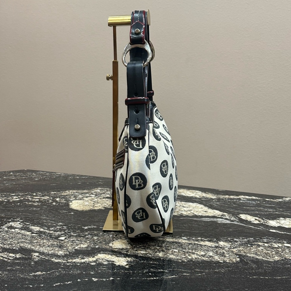 Dooney & Bourke Y2K White Logo Crescent Shoulder Bag with Dark Brown Trim - Picture 5 of 13